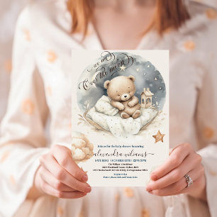 Invitation Chic Over the Moon Teddy Bear Baby shower