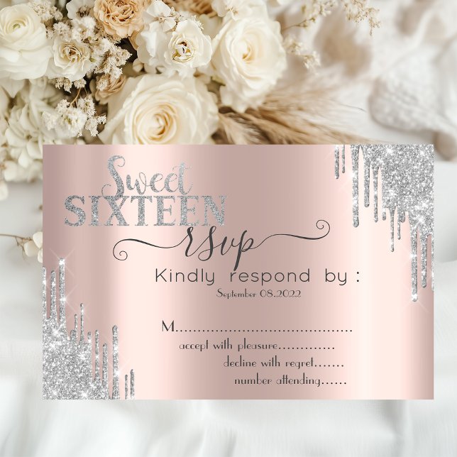 Invitation Chic Pailleté Argent Dégoulinant Or Rose Douce 16  (Créateur téléchargé)