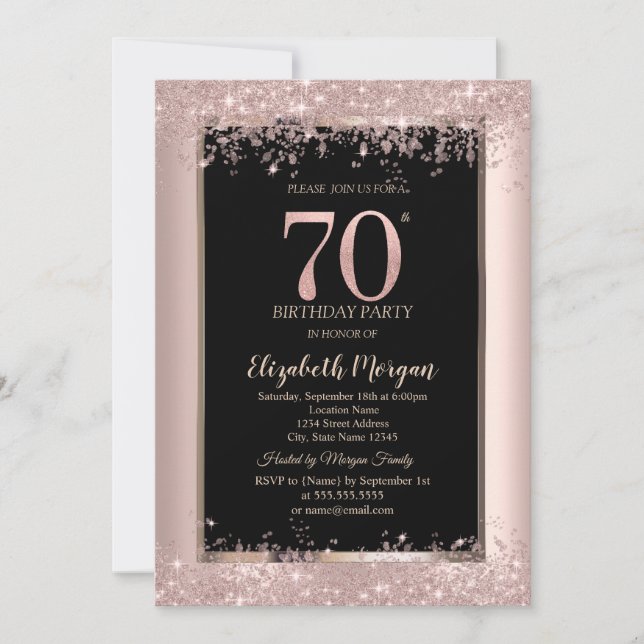 Invitation Chic Paillette Rose Gold 70e Anniversaire  (Devant)