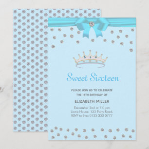 Invitation Chic paillettes diamant Sweet Sixteen sur fond ble
