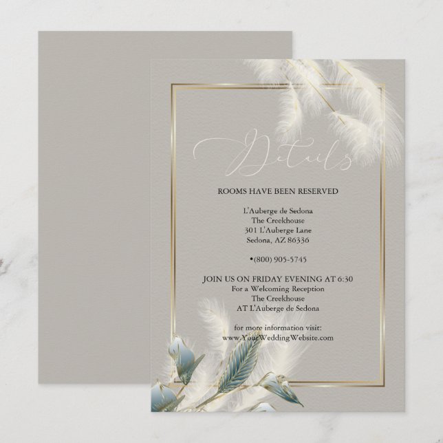 Invitation Chic Pampas Grass Turquoise Anthurium ivoire (Devant / Derrière)