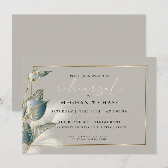 Invitation Chic Pampas Grass Turquoise Anthurium Répétition (Devant / Derrière)