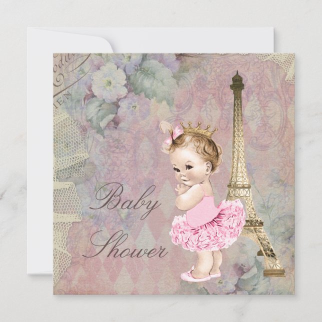 Invitation Chic Paris Princess Ballerina Baby shower Floral (Devant)