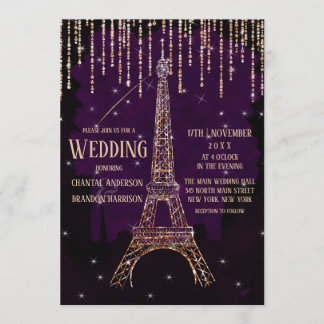 Invitation Chic Parties scintillant Aquarelle Paris Tour Eiff