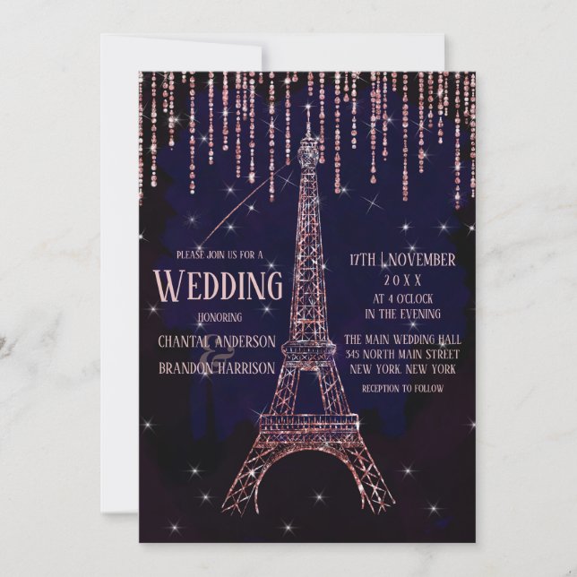 Invitation Chic Parties scintillant Aquarelle Paris Tour Eiff (Devant)