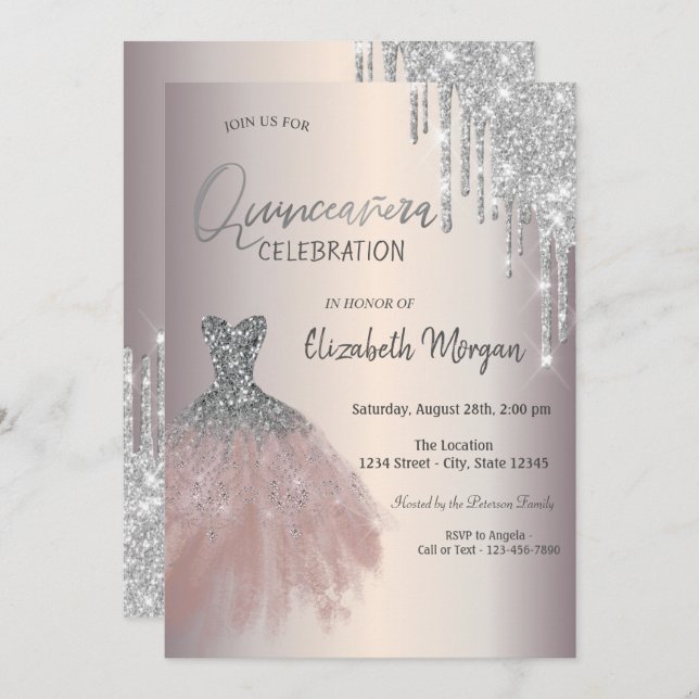 Invitation Chic Parties scintillant Argent Draps Robe Quincea (Devant / Derrière)