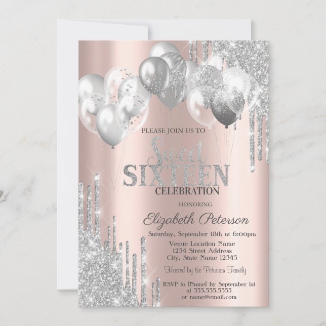 Invitation Chic Parties scintillant Argent Lecteurs Ballons S (Devant)