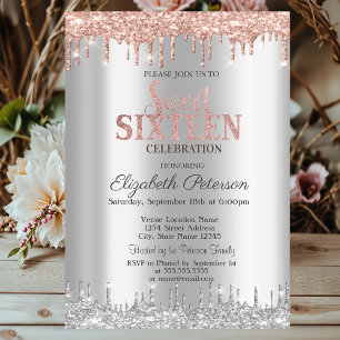 Invitation Chic Parties scintillant Argent Rose Gold Sweet 16