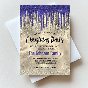 Invitation Chic parties scintillant d'or bleu royal gouttes N