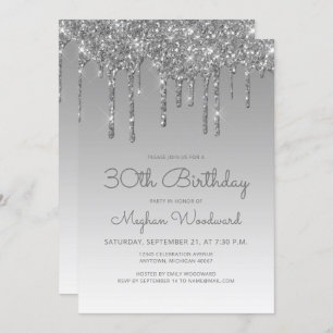 Invitation Chic Parties scintillant Drip Argent 30e anniversa