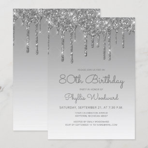 Invitation Chic Parties scintillant Drip Argent 80e anniversa