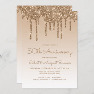 Invitation Chic Parties scintillant Drip Gold 50th Anniversar