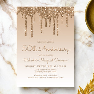Invitation Chic Parties scintillant Drip Gold 50th Anniversar