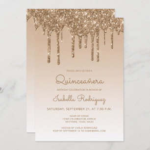 Invitation Chic Parties scintillant Drip Gold Quinceañera