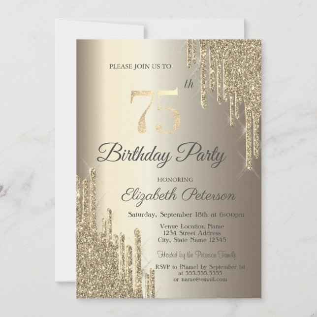 Invitation Chic Parties scintillant Drips Champagne 75e anniv (Devant)