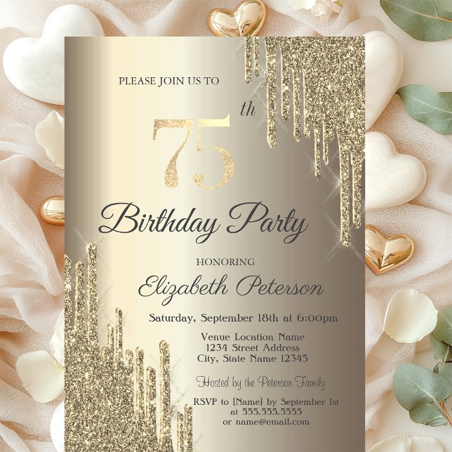 Invitation Chic Parties scintillant Drips Champagne 75e anniv (Créateur téléchargé)