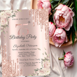 Invitation Chic Parties scintillant Drips, Fleurs Rose Or 75e