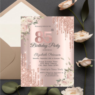 Invitation Chic Parties scintillant Drips, Fleurs Rose Or 85e