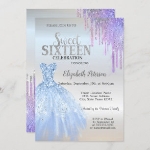 Invitation Chic Parties scintillant Drips, Robe Bleue Silver 