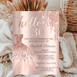 Invitation Chic Parties scintillant Drips robe Rose Gold 30e