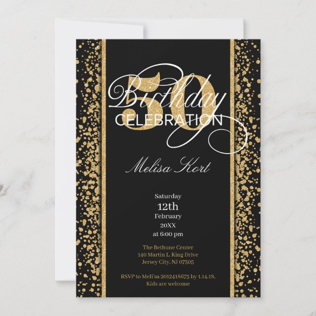 Invitation Chic parties scintillant or scintille noir 50e ann (Devant)