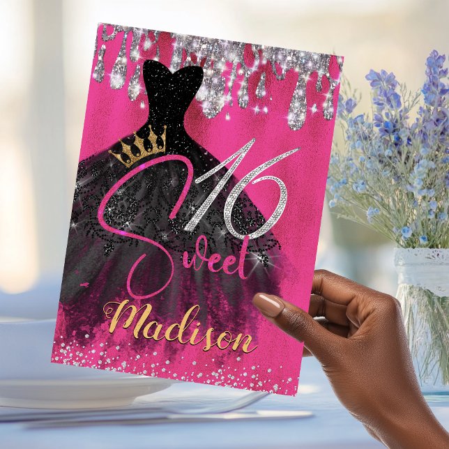 Invitation Chic parties scintillant rose chaud argent gouttes (Créateur téléchargé)