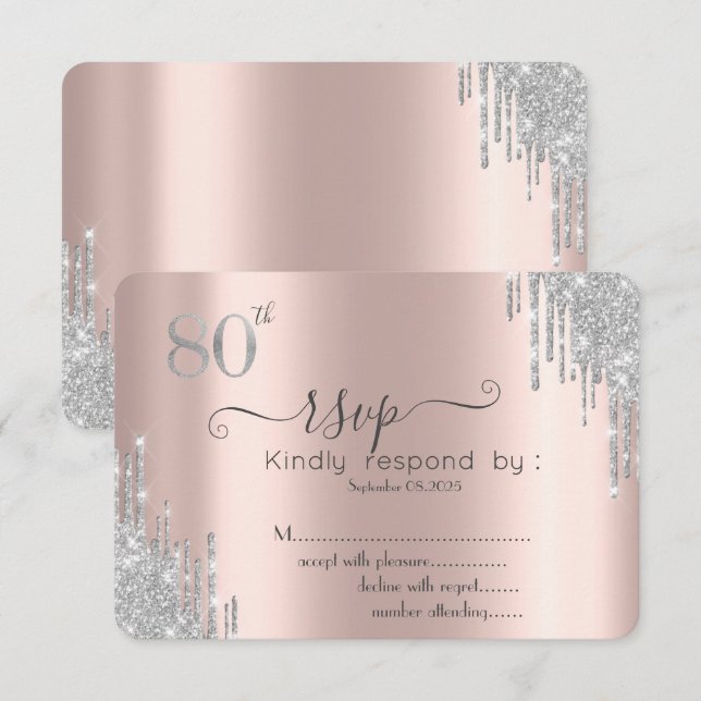 Invitation Chic Parties scintillant  Rose or 80e RSVP (Devant / Derrière)