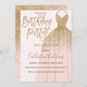 Invitation Chic Parties scintillant Rose or princesse robe An