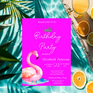 Invitation Chic Parties scintillant Tiara Flamants roses Neon