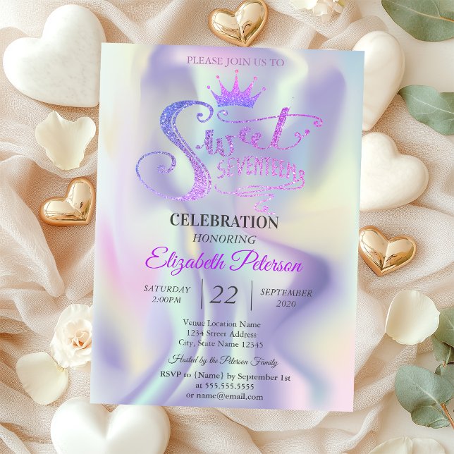Invitation Chic Parties scintillant Tiara Holographic Sweet 1 (Créateur téléchargé)