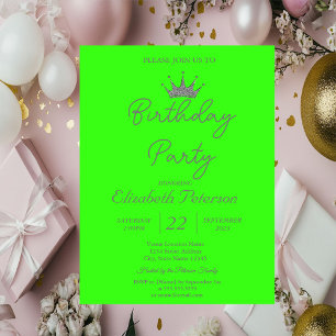 Invitation Chic Parties scintillant Tiara Neon Green Annivers