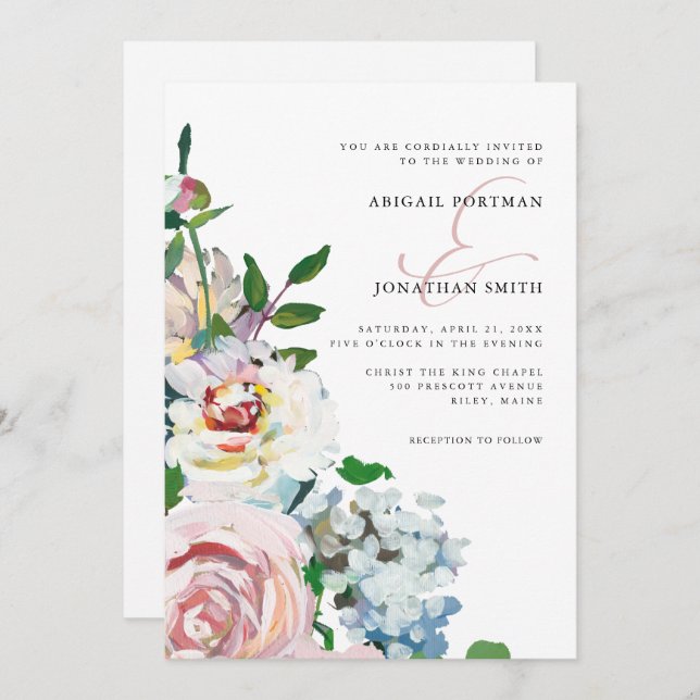 Invitation Chic Pastel Aquarelle Floral Blooms Mariage (Devant / Derrière)