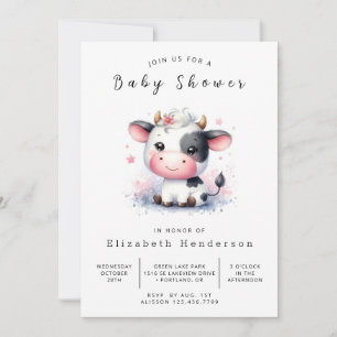 Invitation Chic Pastel Baby shower Whimsical Vache