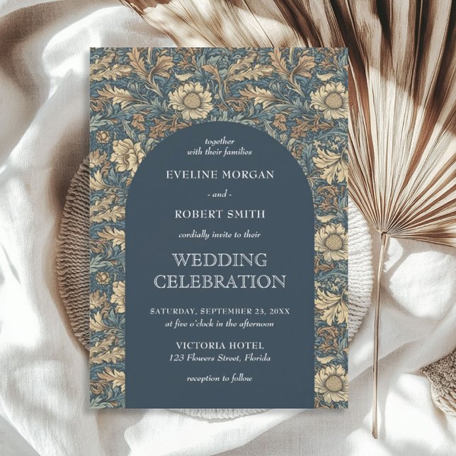 Invitation Chic pastel bleu ivoire floral Art Nouveau (Chic dark pastel blue ivory floral Art Nouveau Invitation)