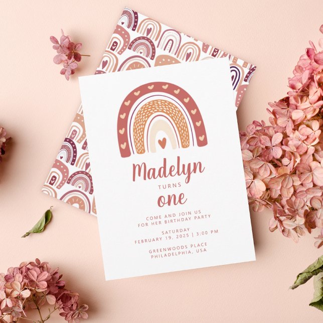 Invitation Chic Pastel Boho Arc-en-ciel Motif premier anniver (Créateur téléchargé)
