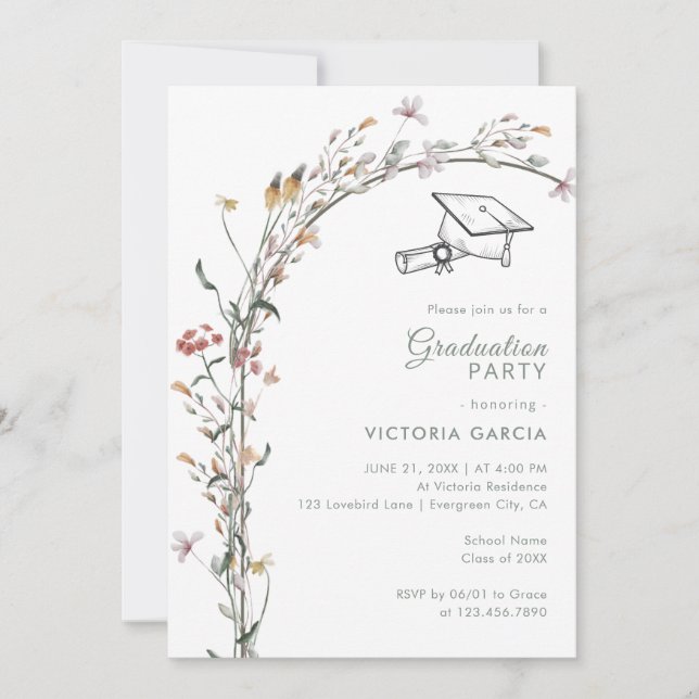 Invitation Chic Pastel Fleur sauvage Arch Spring Graduation (Devant)