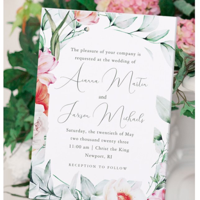 Invitation Chic Pastel Floral Romantique Mariage de calligrap (Créateur téléchargé)