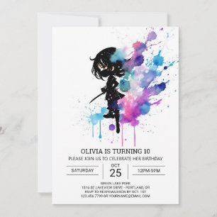 Invitation Chic Pastel Ninja Fille Anniversaire