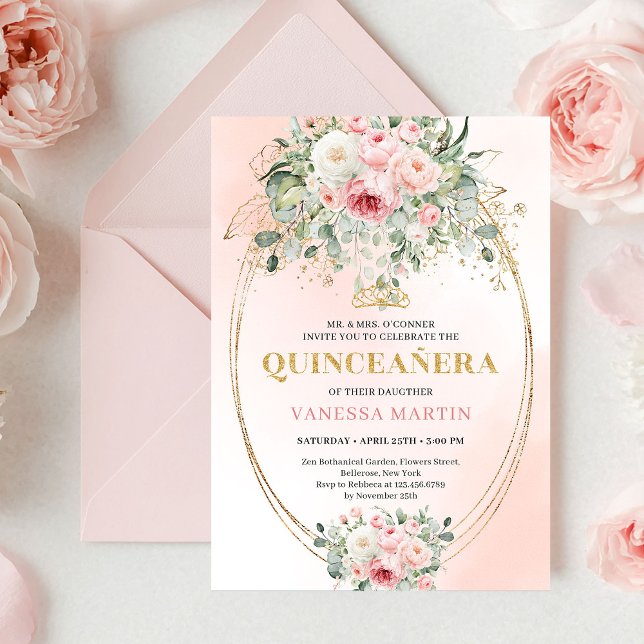 Invitation Chic Pastel Pink Eucalyptus Quinceañera Invite (Chic Pastel Pink Eucalyptus Quinceañera Invite

)
