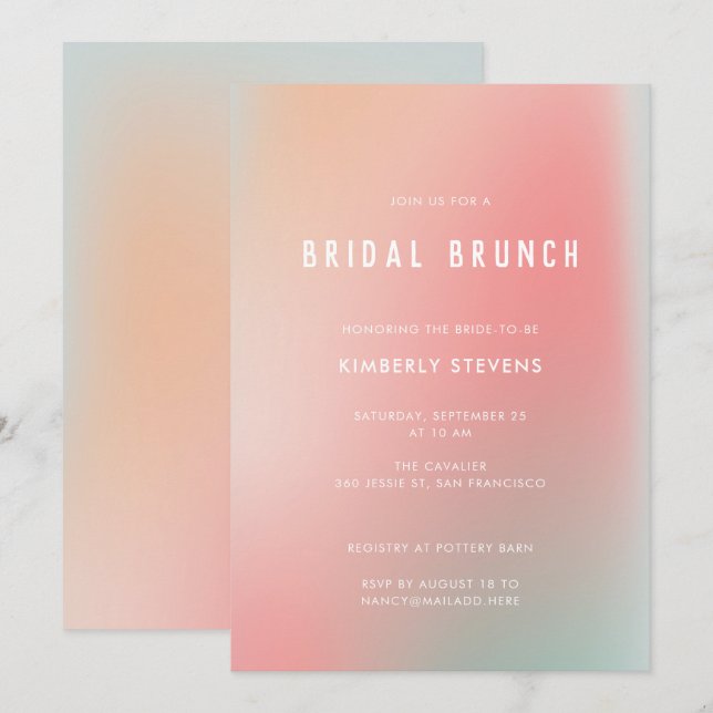 Invitation Chic Pastel Pink Mint Gradient Ombre Fête des mari (Devant / Derrière)