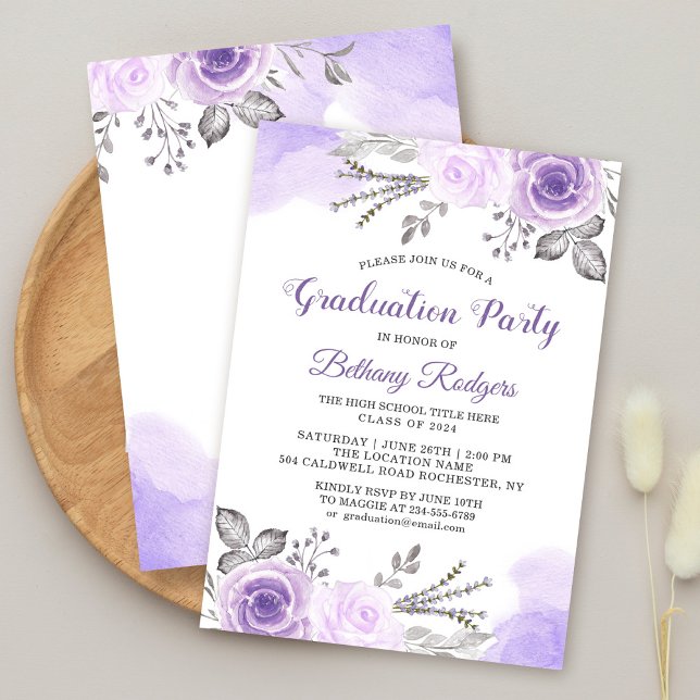 Invitation Chic Pastel Purple Rose Garden Graduation Party (Créateur téléchargé)