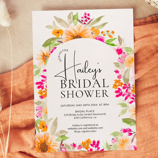 Invitation Chic Pays aquarelle fleurie douche nuptiale (Créateur téléchargé)