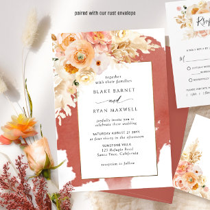 Invitation Chic Peach Blush Champagne Rust Rouge Floral Maria