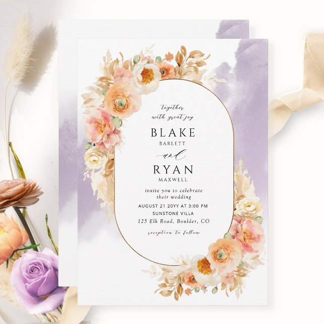 Invitation Chic Peach Blush Cream et Lavender Oval Mariage (Créateur téléchargé)