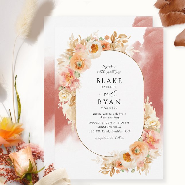 Invitation Chic Peach Blush Cream Rust Orange Oval Mariage (Créateur téléchargé)