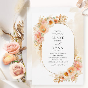 Invitation Chic Peach Blush Creme et Champagne Mariage ovale