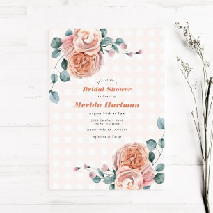 Invitation Chic Peach Floral Eucalyptus Fête des mariées de p