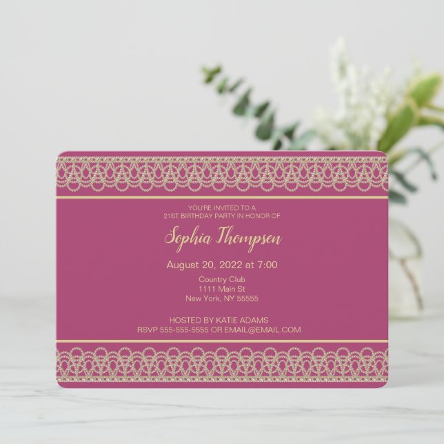 Invitation Chic Pearl Border 21e anniversaire de fête Invitat (Debout devant)