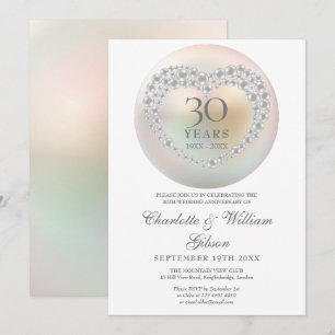 Invitation Chic Pearl Heart 30e anniversaire du Mariage