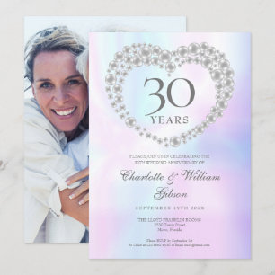 Invitation Chic Pearl Heart Photo 30th Anniversary
